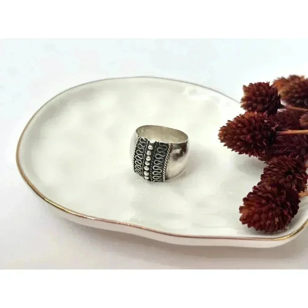 Sterling Silver Vintage Domed Statement Bead Band - Size 7.25